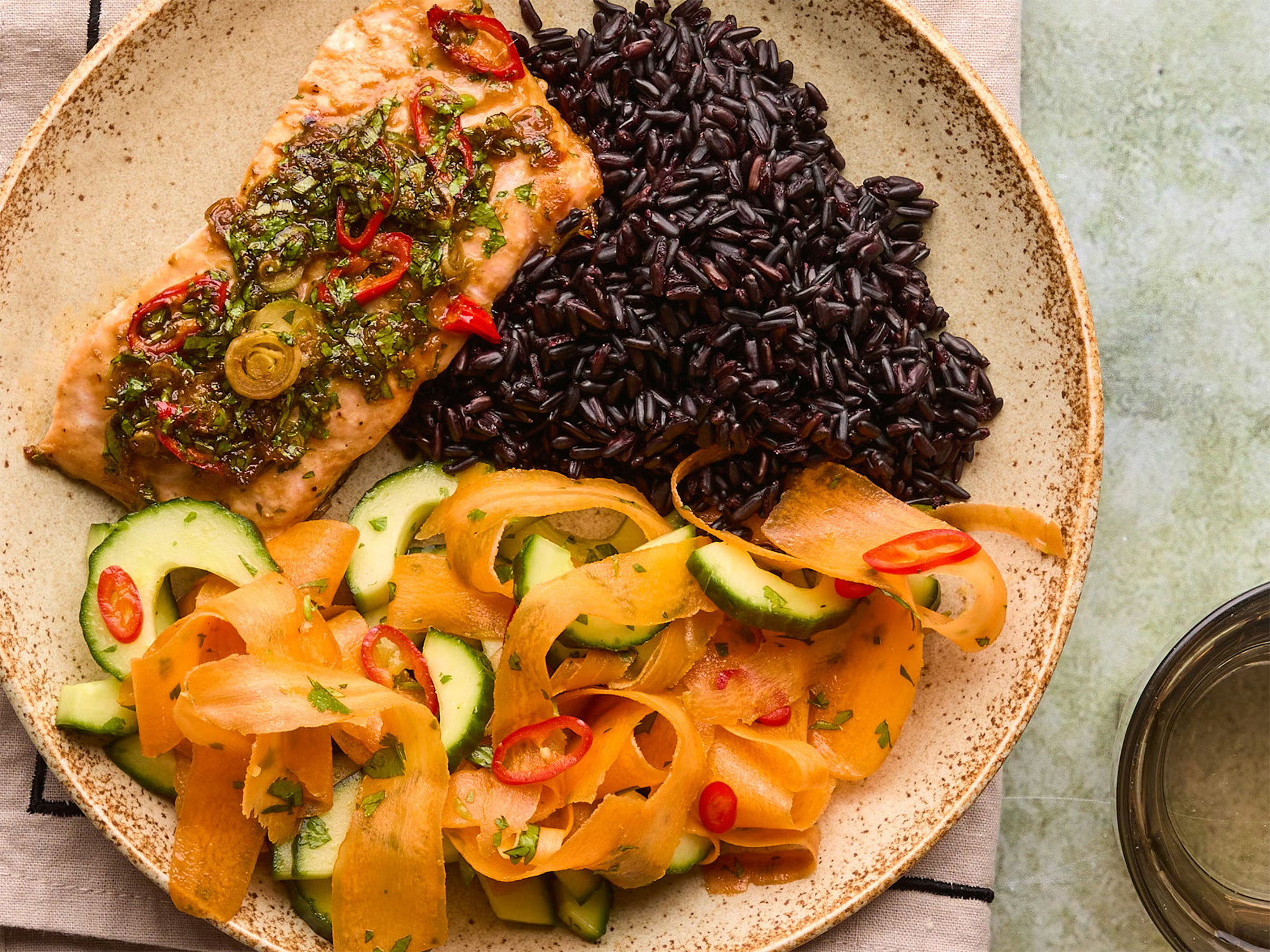 Honey & Chilli Salmon with Crunchy Salad & Black Rice