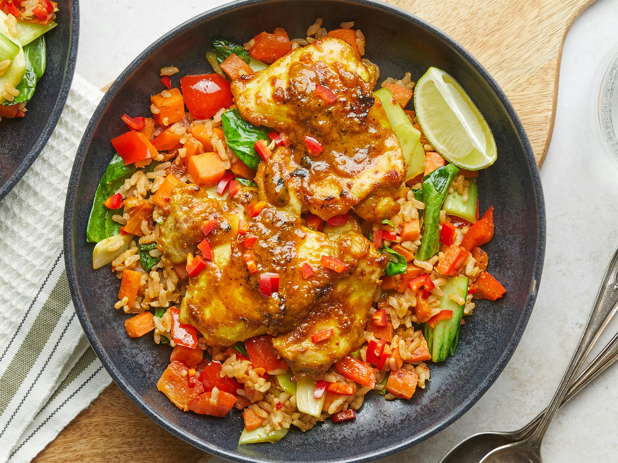 Grilled Satay Chicken with Veggie Fried Brown Rice
